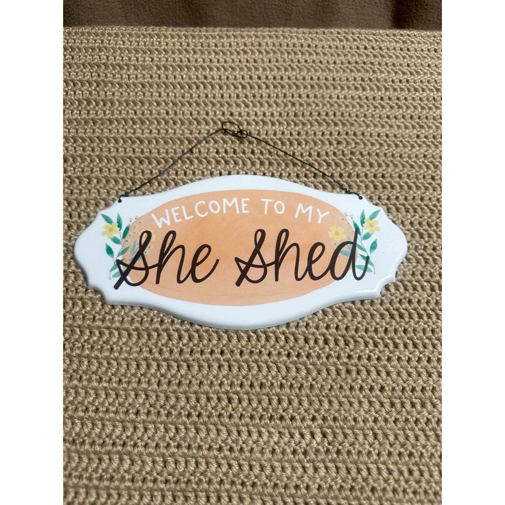 CBK Inspired Home Welcome to My She Shed Metal Wall Sign Floral White CG175932